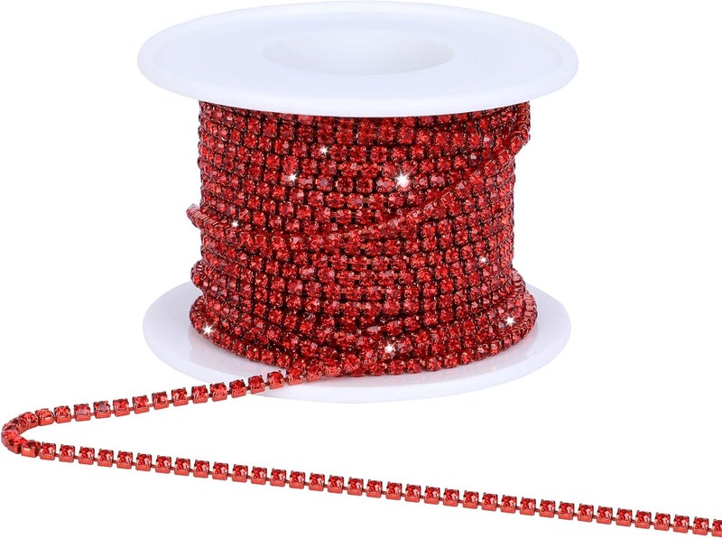 Dropower Crystal Rhinestone Close Chain Trim,10 Yards/Roll of 2mm Rhinestone Banding Claw Cup Chain for Sewing Crafts,DIY Decoration,Jewelry,Clothing,Shoes Red - Image 1
